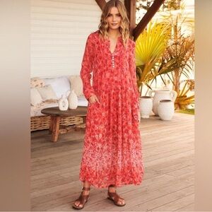 FREE PEOPLE SEE IT THROUGH CORAL COMBO MAXI DRESS XS